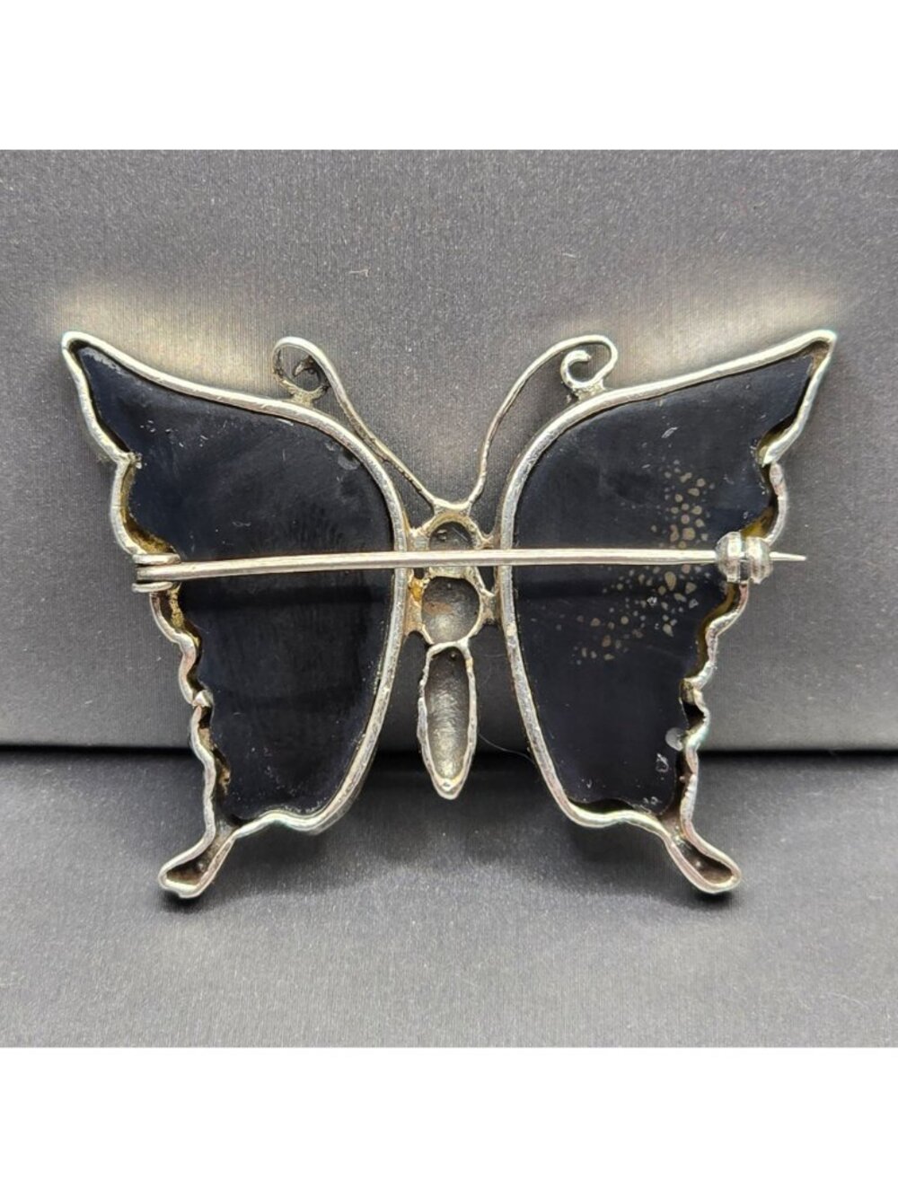 Vintage Sterling Silver Butterfly Brooch 2" Onyx Wings Marcasite Statement Piece - Picture 2 of 11